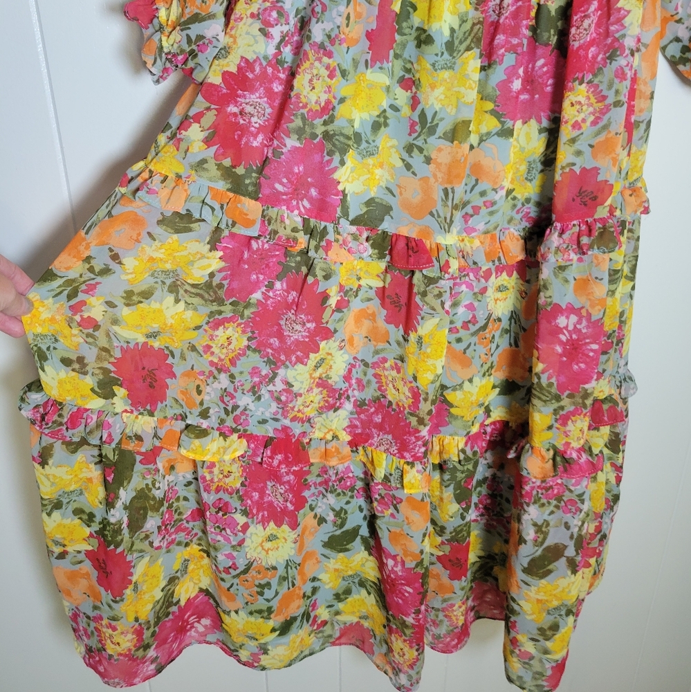 LC Lauren Conrad Off The Shoulder Midi Dress Floral Print Puff Sleeves Boho XL - Picture 7 of 11